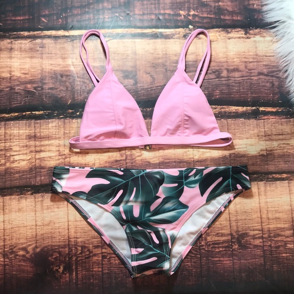pink palm leaf bathing suit